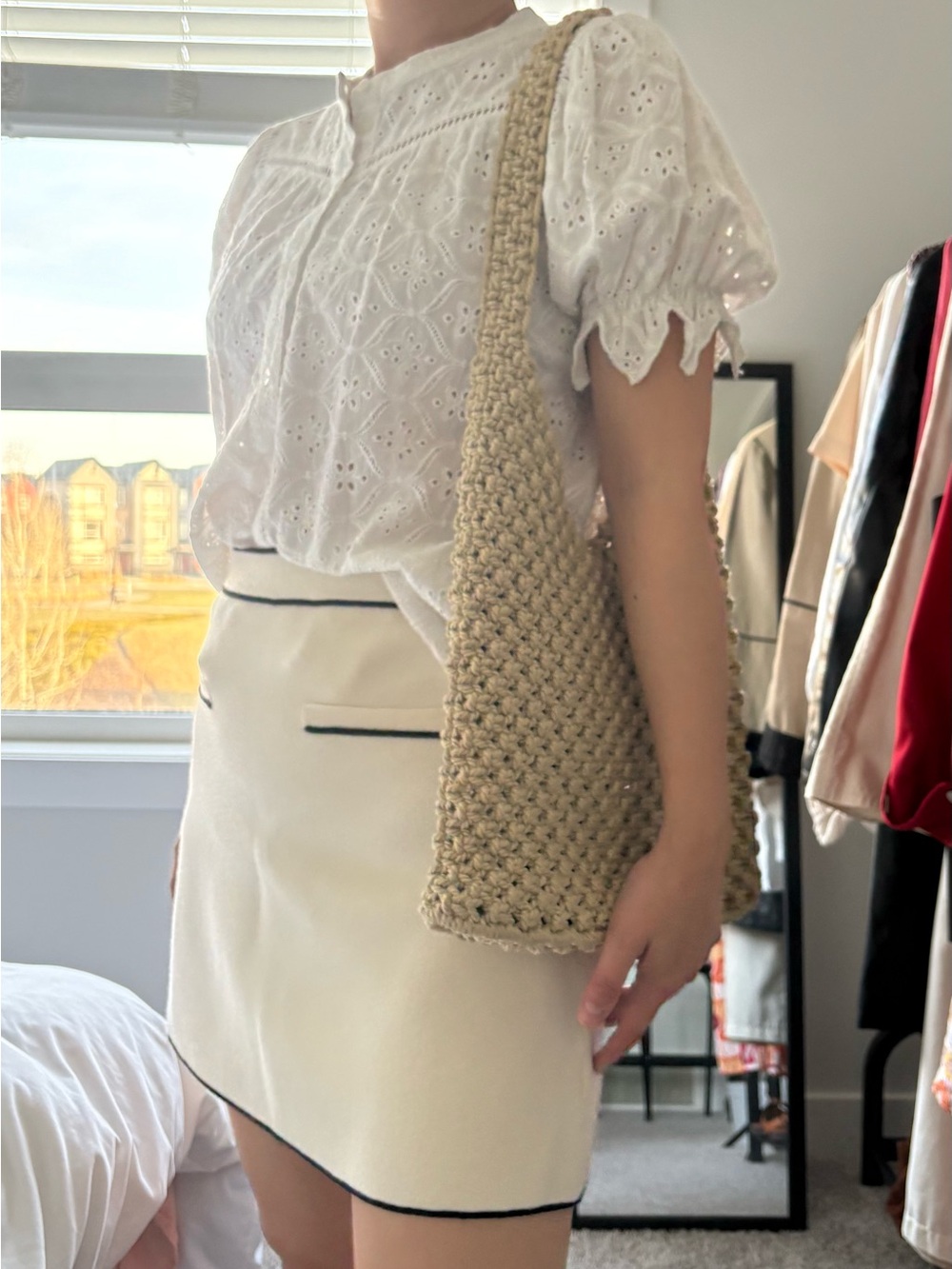 ba&sh Ivory Eyelet Button-Front Puff Sleeve Blouse